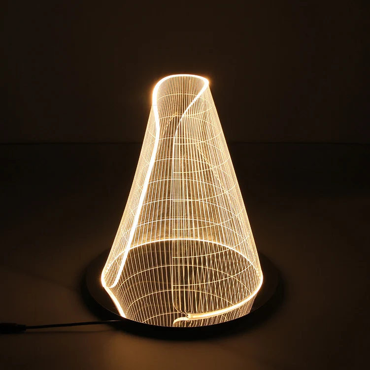 Modern Art Deco Conical Acrylic Lampshade Stainless Steel Base LED Table Lamp For Living Room