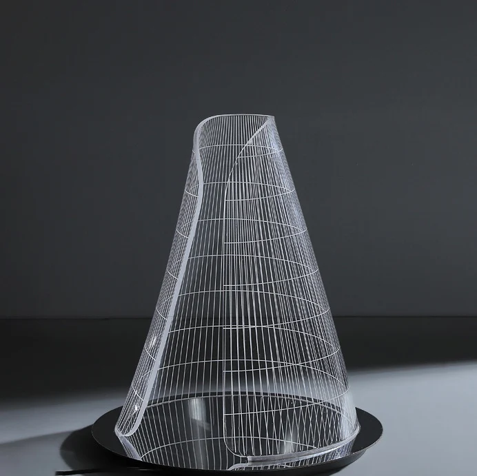 Modern Art Deco Conical Acrylic Lampshade Stainless Steel Base LED Table Lamp For Living Room