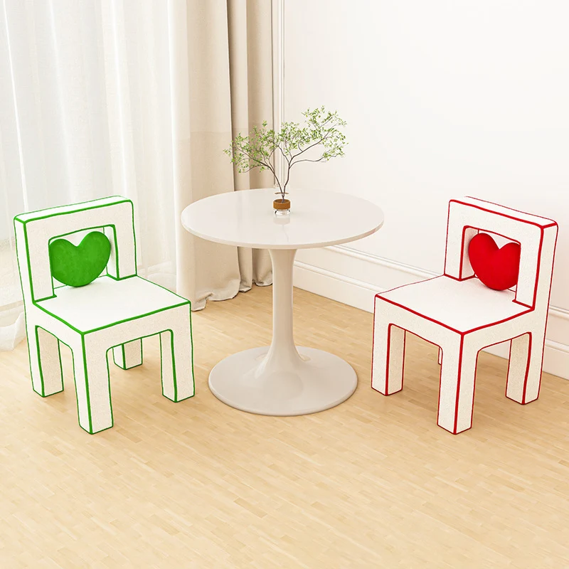 Contemporary Creative Love Lines Sherpa Fabric Plywood Vanity Stool Backrest Armless For Bedroom