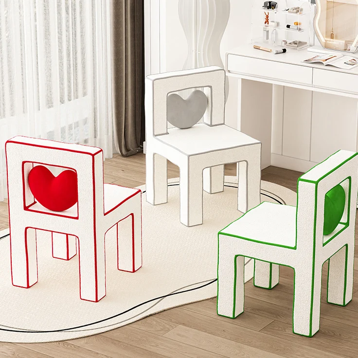 Contemporary Creative Love Lines Sherpa Fabric Plywood Vanity Stool Backrest Armless For Bedroom