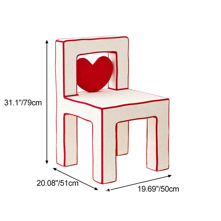 Contemporary Creative Love Lines Sherpa Fabric Plywood Vanity Stool Backrest Armless For Bedroom