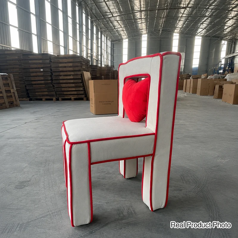Contemporary Creative Love Lines Sherpa Fabric Plywood Vanity Stool Backrest Armless For Bedroom