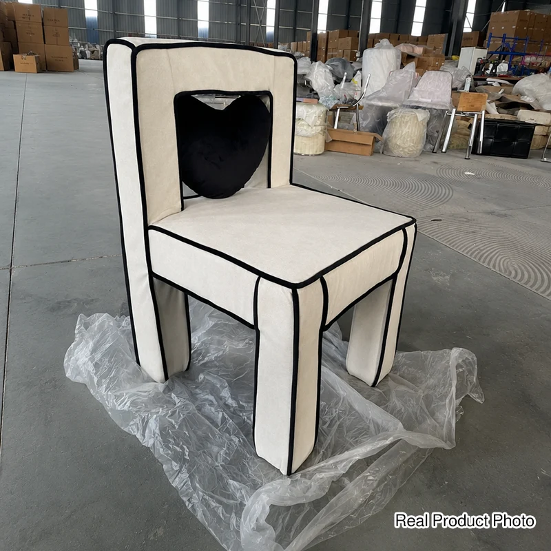 Contemporary Creative Love Lines Sherpa Fabric Plywood Vanity Stool Backrest Armless For Bedroom