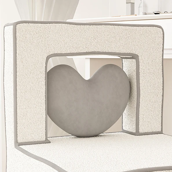 Contemporary Creative Love Lines Sherpa Fabric Plywood Vanity Stool Backrest Armless For Bedroom