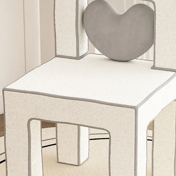 Contemporary Creative Love Lines Sherpa Fabric Plywood Vanity Stool Backrest Armless For Bedroom