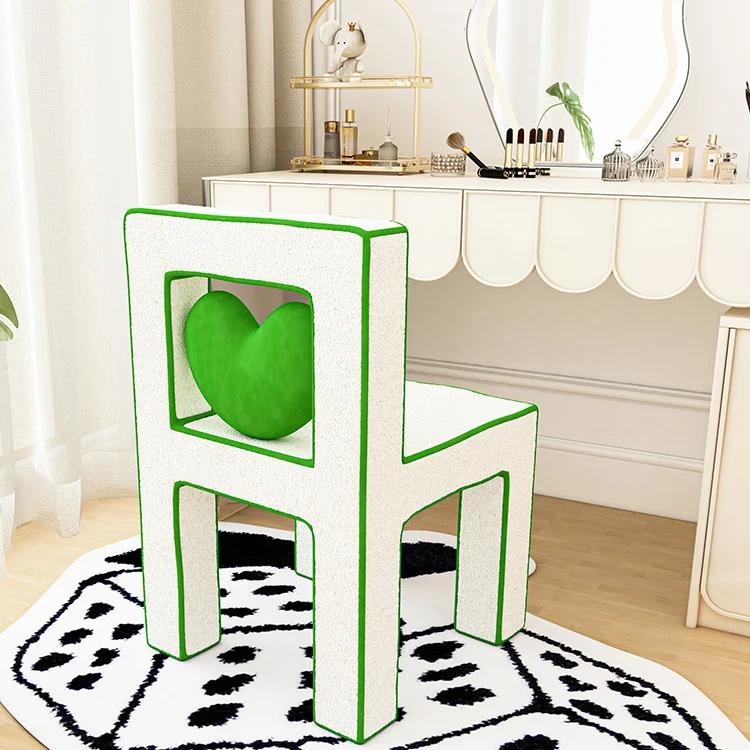 Contemporary Creative Love Lines Sherpa Fabric Plywood Vanity Stool Backrest Armless For Bedroom