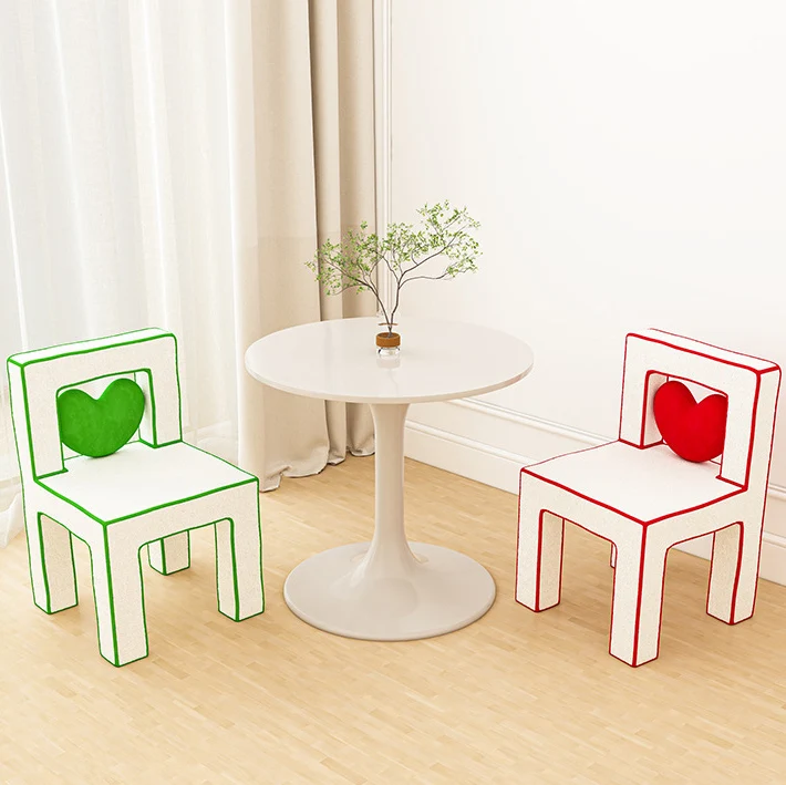 Contemporary Creative Love Lines Sherpa Fabric Plywood Vanity Stool Backrest Armless For Bedroom
