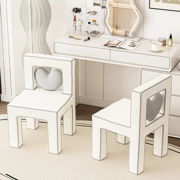 Contemporary Creative Love Lines Sherpa Fabric Plywood Vanity Stool Backrest Armless For Bedroom