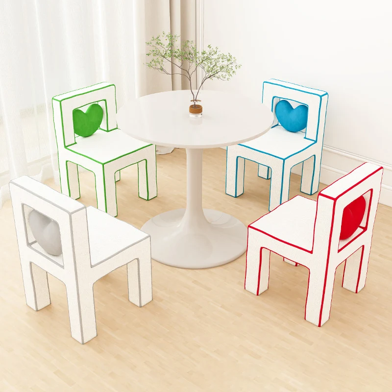 Contemporary Creative Love Lines Sherpa Fabric Plywood Vanity Stool Backrest Armless For Bedroom