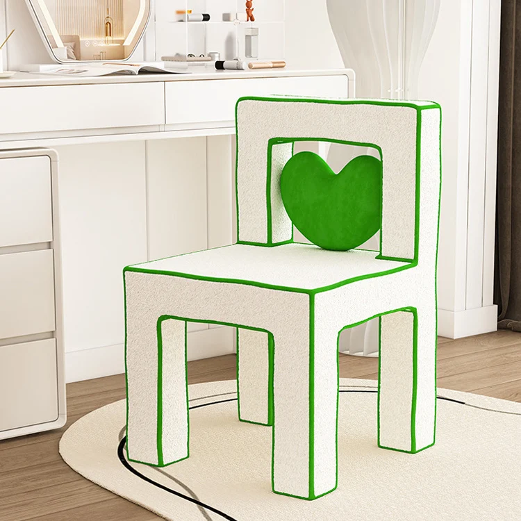 Contemporary Creative Love Lines Sherpa Fabric Plywood Vanity Stool Backrest Armless For Bedroom