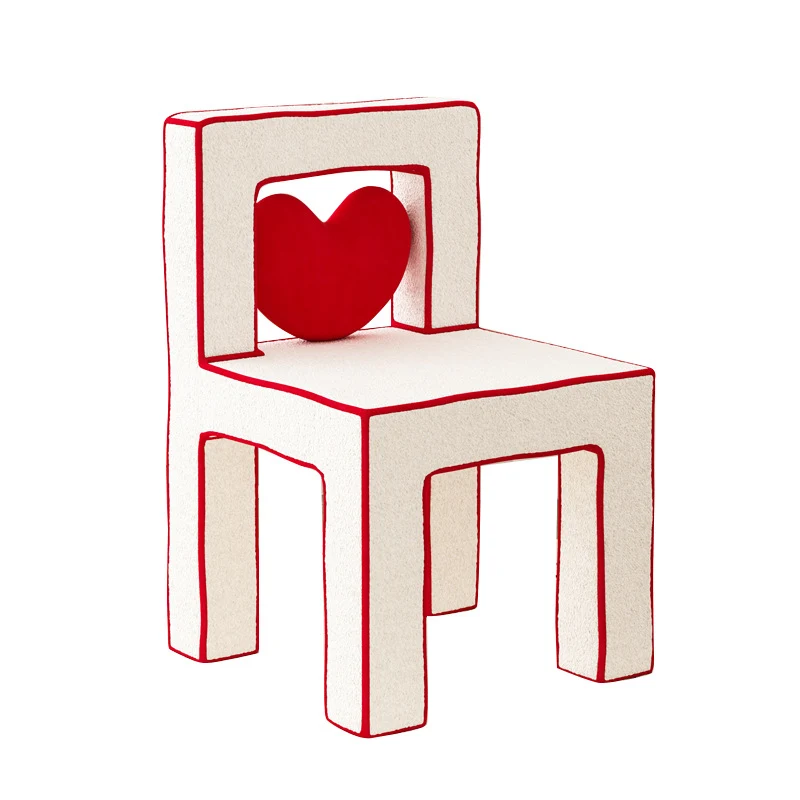 Contemporary Creative Love Lines Sherpa Fabric Plywood Vanity Stool Backrest Armless For Bedroom