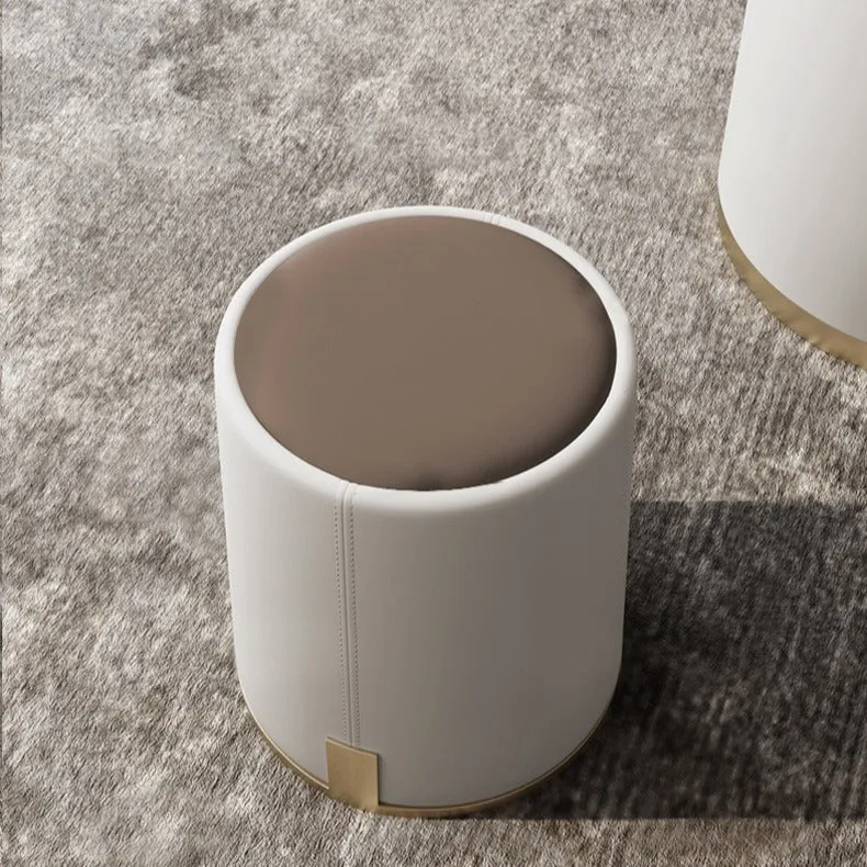 Contemporary Luxury Round PU Leather Upholstered Stainless Steel Vanity Stool For Bedroom