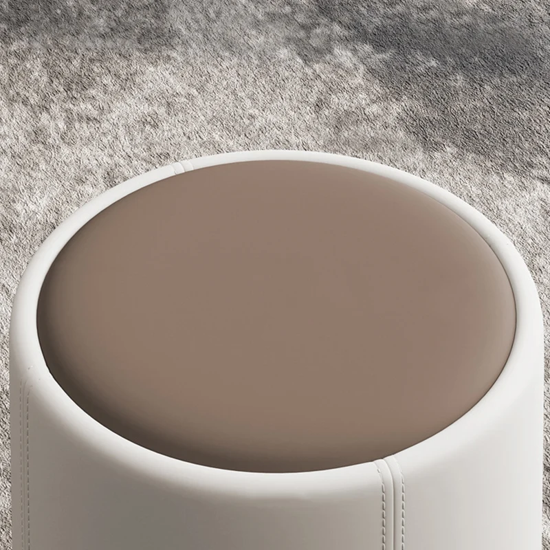 Contemporary Luxury Round PU Leather Upholstered Stainless Steel Vanity Stool For Bedroom