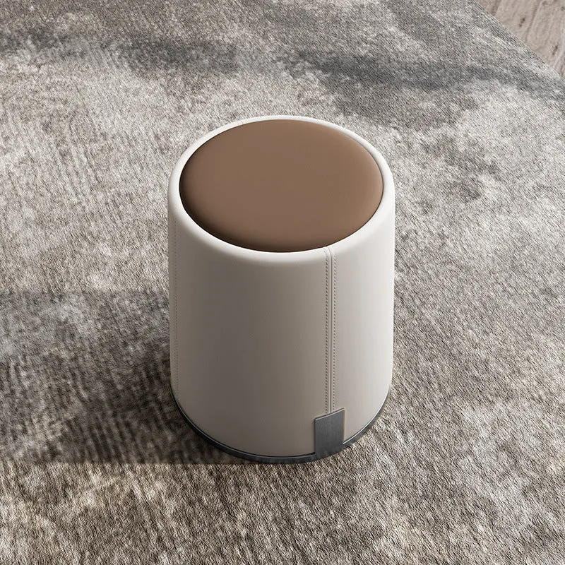 Contemporary Luxury Round PU Leather Upholstered Stainless Steel Vanity Stool For Bedroom