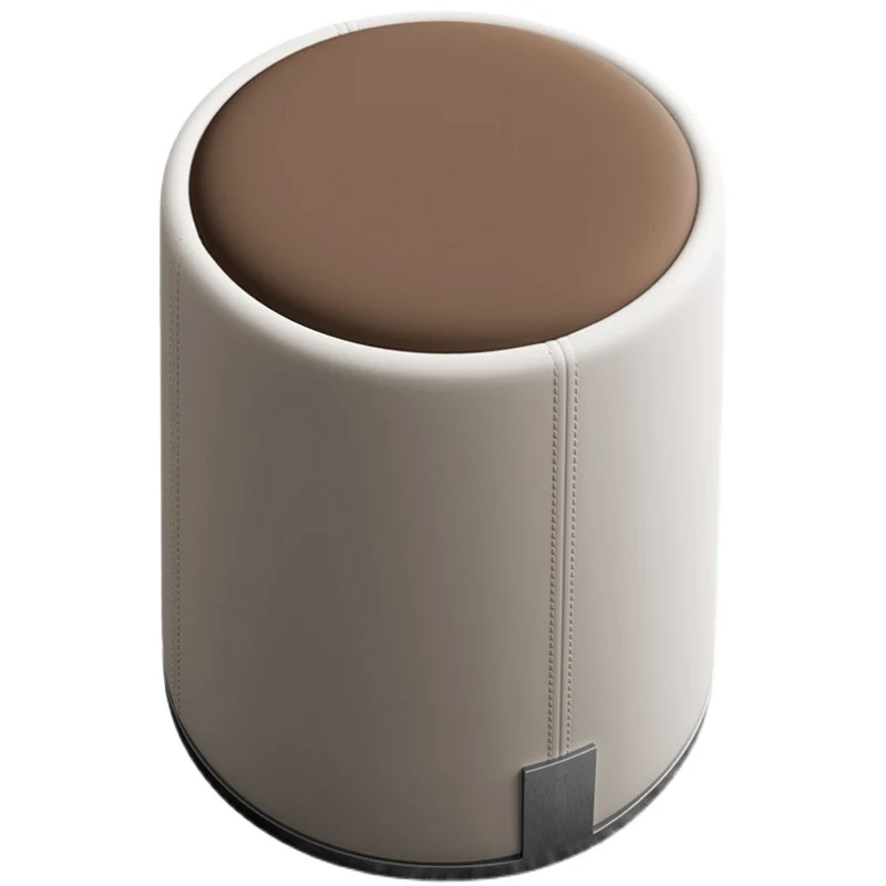 Contemporary Luxury Round PU Leather Upholstered Stainless Steel Vanity Stool For Bedroom