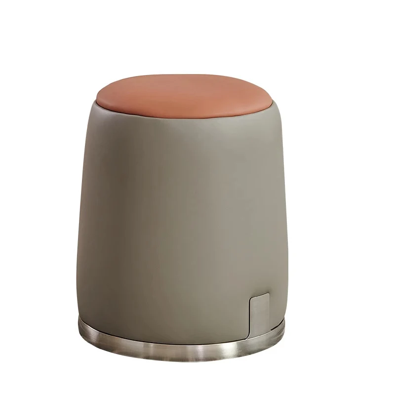 Contemporary Luxury Round PU Leather Upholstered Stainless Steel Vanity Stool For Bedroom