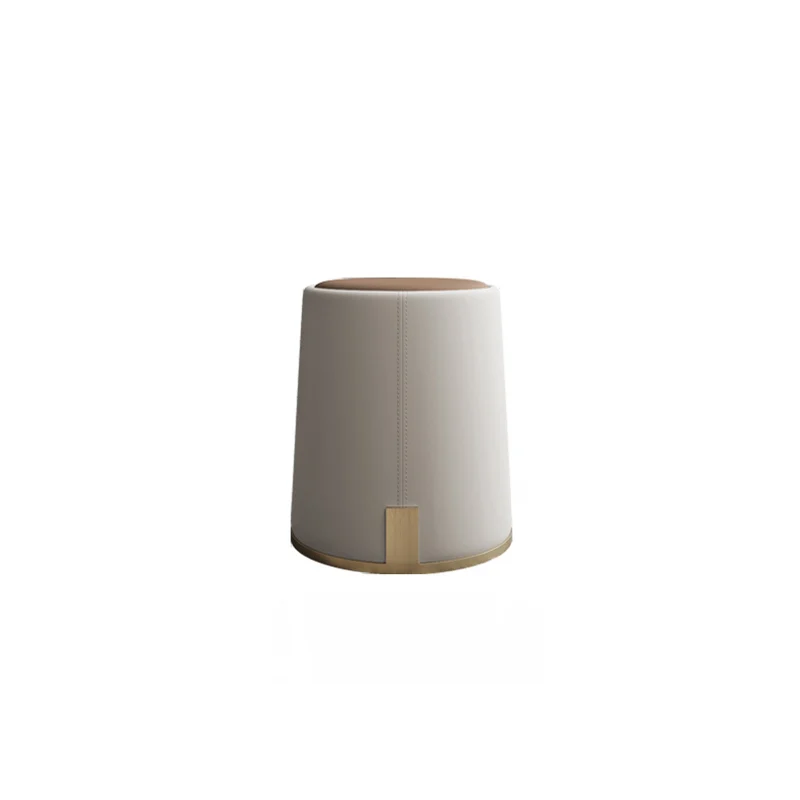 Contemporary Luxury Round PU Leather Upholstered Stainless Steel Vanity Stool For Bedroom