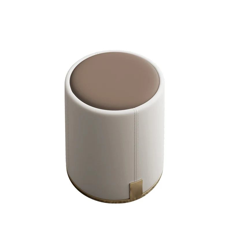 Contemporary Luxury Round PU Leather Upholstered Stainless Steel Vanity Stool For Bedroom
