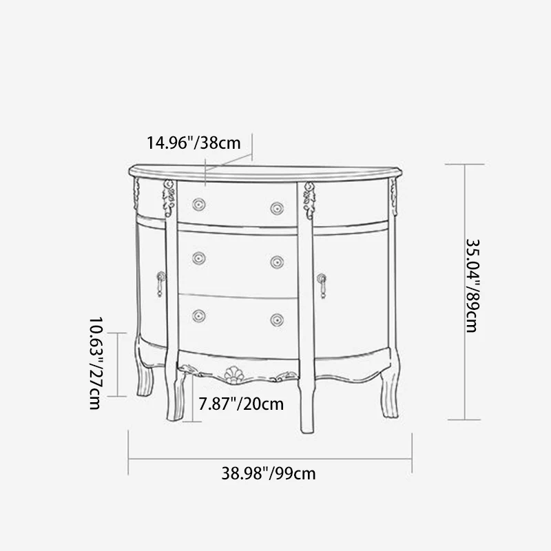 Traditional European Hand-Painted Mediterranean Rubberwood Legs MDF Half-Moon Console Table Storage Cabinet 3-Drawer For Hallway