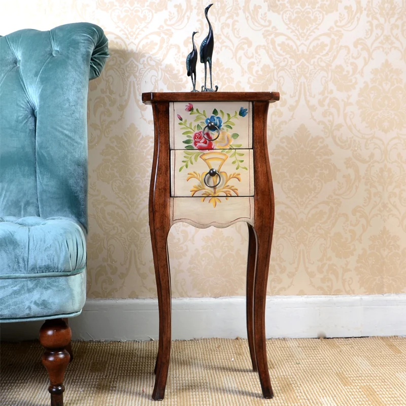 Traditional European Square Arabesque Birch Wood MDF End Table 2-Drawer For Living Room