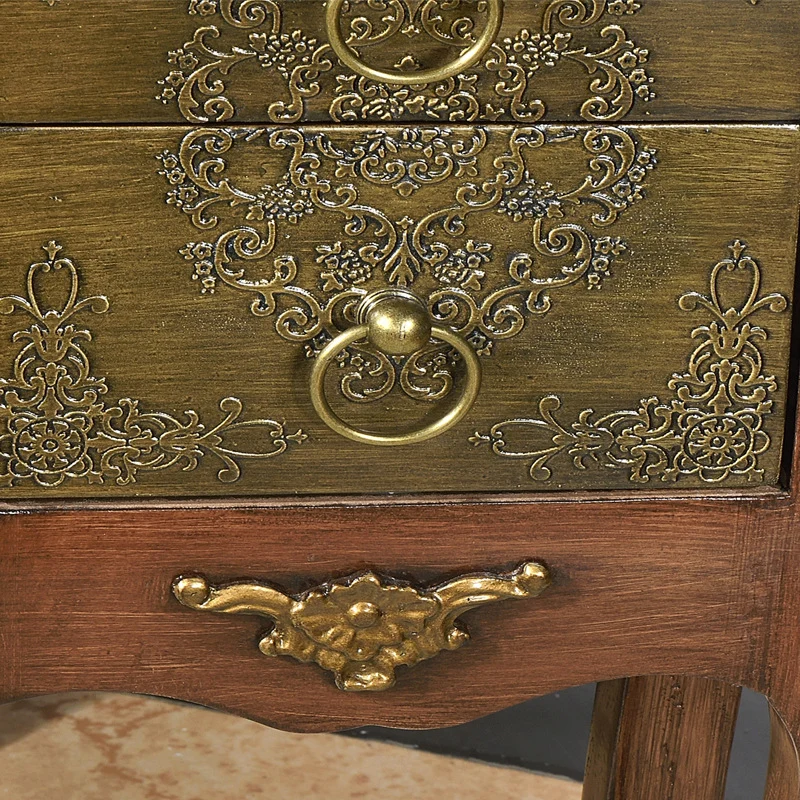 Traditional European Square Arabesque Birch Wood MDF End Table 2-Drawer For Living Room