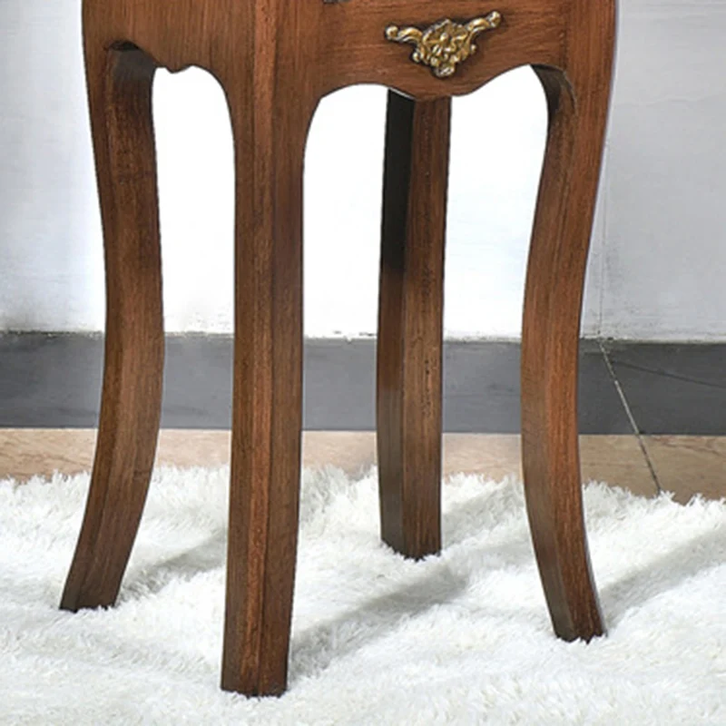 Traditional European Square Arabesque Birch Wood MDF End Table 2-Drawer For Living Room