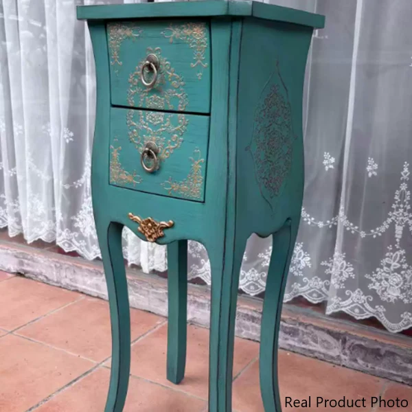 Traditional European Square Arabesque Birch Wood MDF End Table 2-Drawer For Living Room