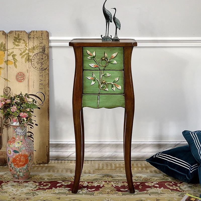 Traditional European Square Arabesque Birch Wood MDF End Table 2-Drawer For Living Room
