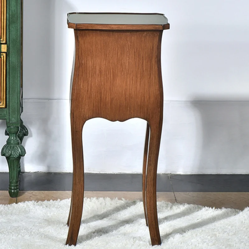 Traditional European Square Arabesque Birch Wood MDF End Table 2-Drawer For Living Room