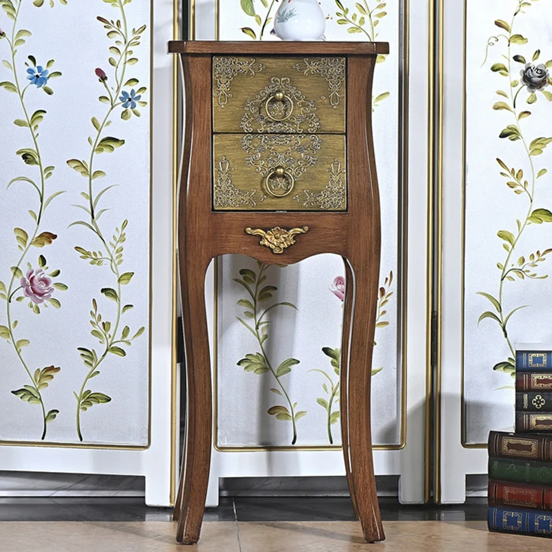 Traditional European Square Arabesque Birch Wood MDF End Table 2-Drawer For Living Room