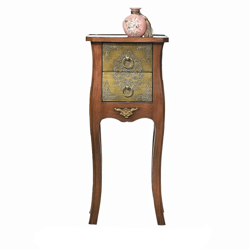 Traditional European Square Arabesque Birch Wood MDF End Table 2-Drawer For Living Room