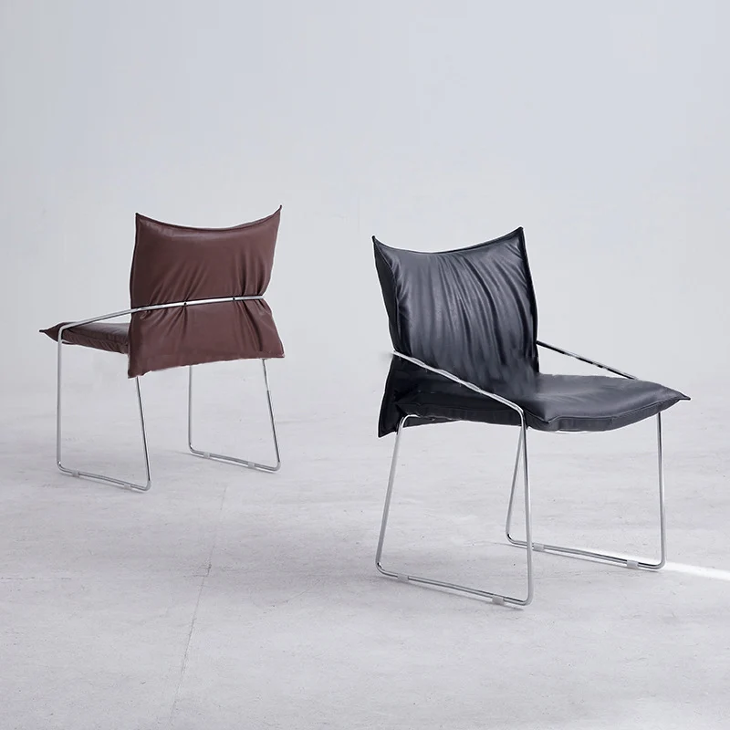 Modern Minimalist Square Upholstered PU Leather Plywood Metal Frame Accent Chair For Living Room
