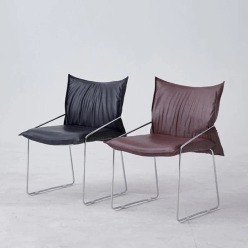 Modern Minimalist Square Upholstered PU Leather Plywood Metal Frame Accent Chair For Living Room