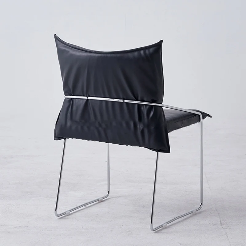 Modern Minimalist Square Upholstered PU Leather Plywood Metal Frame Accent Chair For Living Room