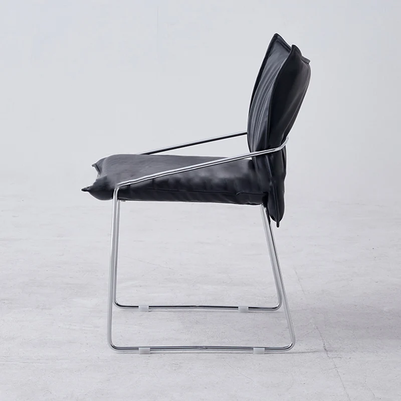 Modern Minimalist Square Upholstered PU Leather Plywood Metal Frame Accent Chair For Living Room