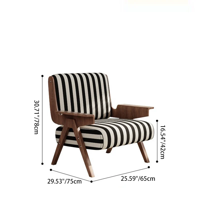 Traditional French Rectangular Striped Fabric Ash Wood Accent Chair Backrest Armrest For Living Room