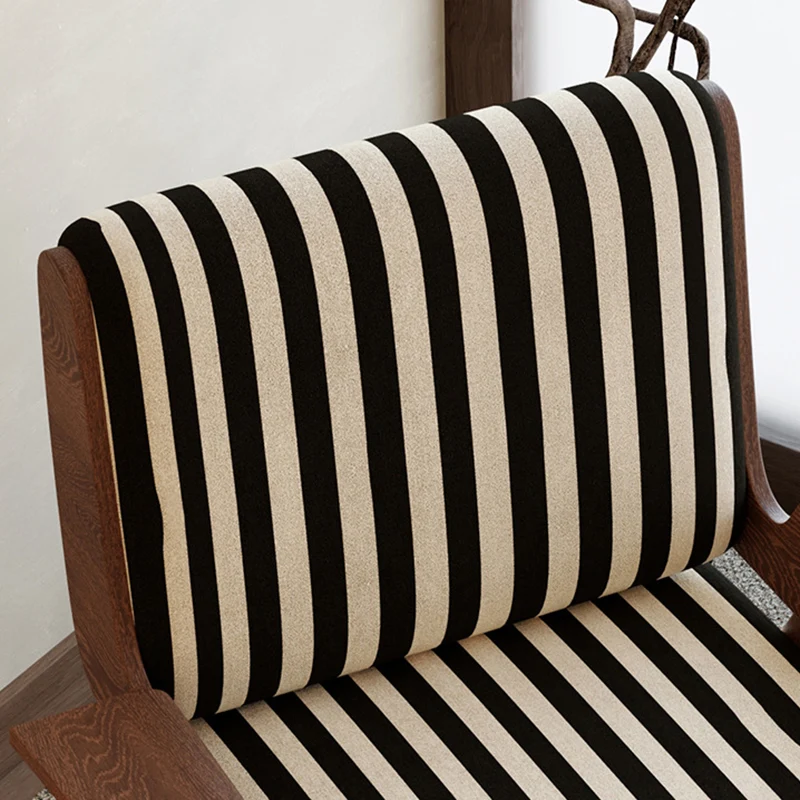 Traditional French Rectangular Striped Fabric Ash Wood Accent Chair Backrest Armrest For Living Room
