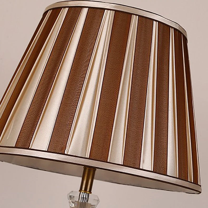 Traditional European Cylinder Hardware Crystal Fabric 1-Light Table Lamp For Bedroom