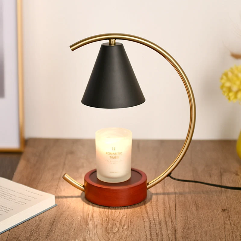 Contemporary Simplicity Tapered Hardware Oak Base 1-Light Melting Wax Table Lamp For Bedroom