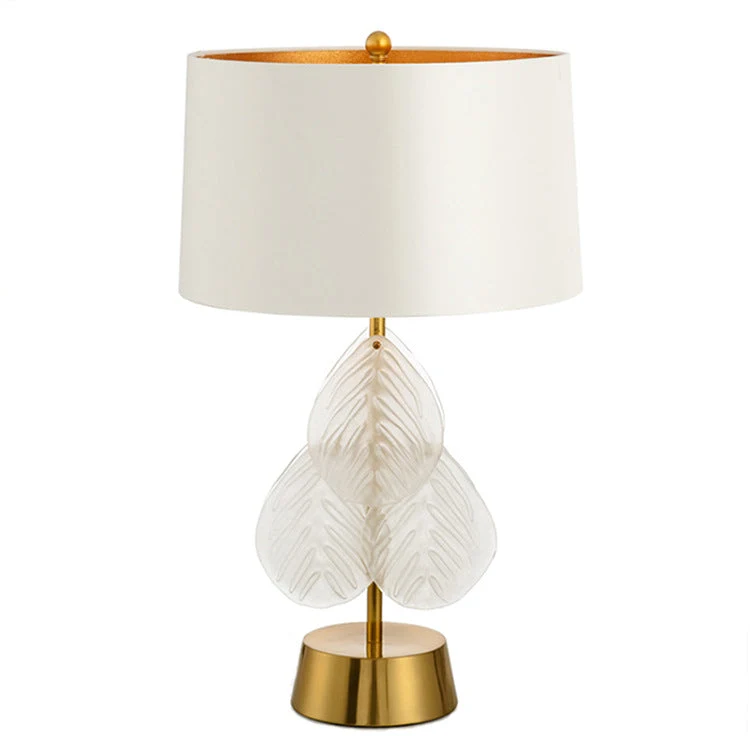 Contemporary Luxury Metal Glass Fabric Cylinder Leave 1-Light Table Lamp For Bedside