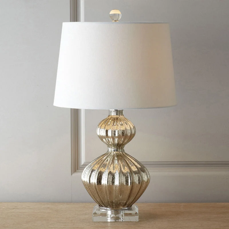 Traditional Vintage Glass Fiberflex Fabric Cylinder Gourd-shaped 1-Light Table Lamp For Bedside