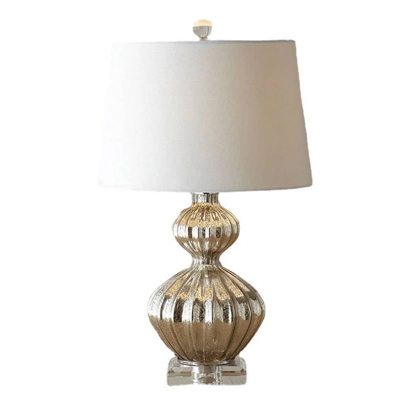 Traditional Vintage Glass Fiberflex Fabric Cylinder Gourd-shaped 1-Light Table Lamp For Bedside