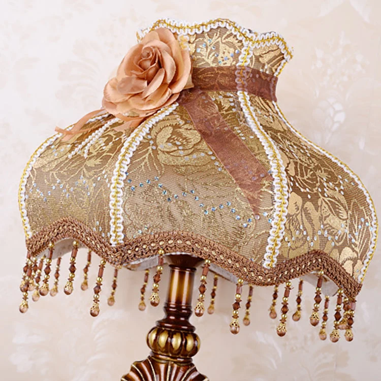 Traditional European Pastoral Flower Pattern Fabric Shade Resin Carved Base 1-Light Table Lamp For Home Office