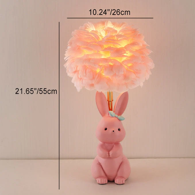 Modern Art Deco Rabbit Feather Orb Metal Goose Feather Glass 1-Light Table Lamp For Bedroom
