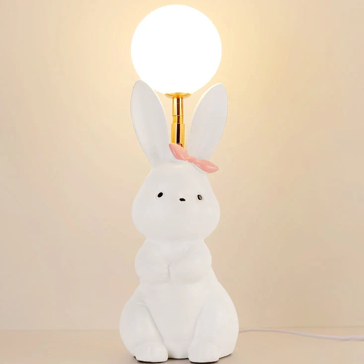 Modern Art Deco Rabbit Feather Orb Metal Goose Feather Glass 1-Light Table Lamp For Bedroom