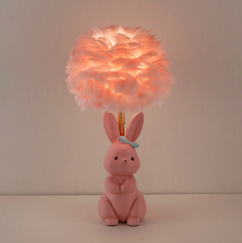 Modern Art Deco Rabbit Feather Orb Metal Goose Feather Glass 1-Light Table Lamp For Bedroom
