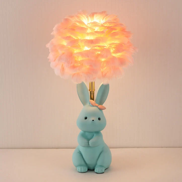 Modern Art Deco Rabbit Feather Orb Metal Goose Feather Glass 1-Light Table Lamp For Bedroom