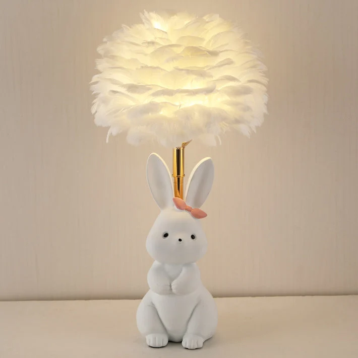 Modern Art Deco Rabbit Feather Orb Metal Goose Feather Glass 1-Light Table Lamp For Bedroom