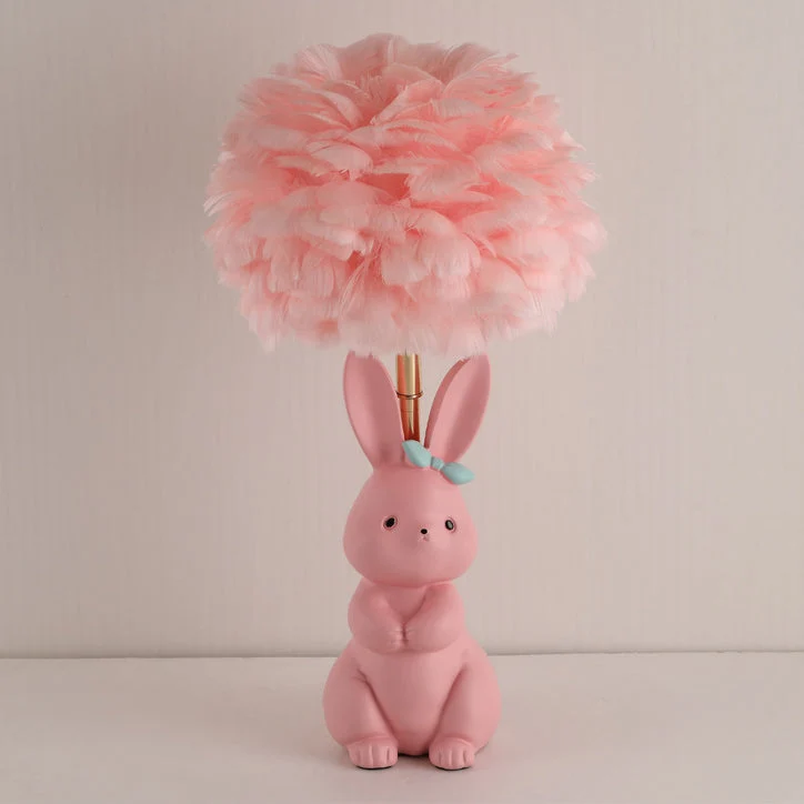 Modern Art Deco Rabbit Feather Orb Metal Goose Feather Glass 1-Light Table Lamp For Bedroom