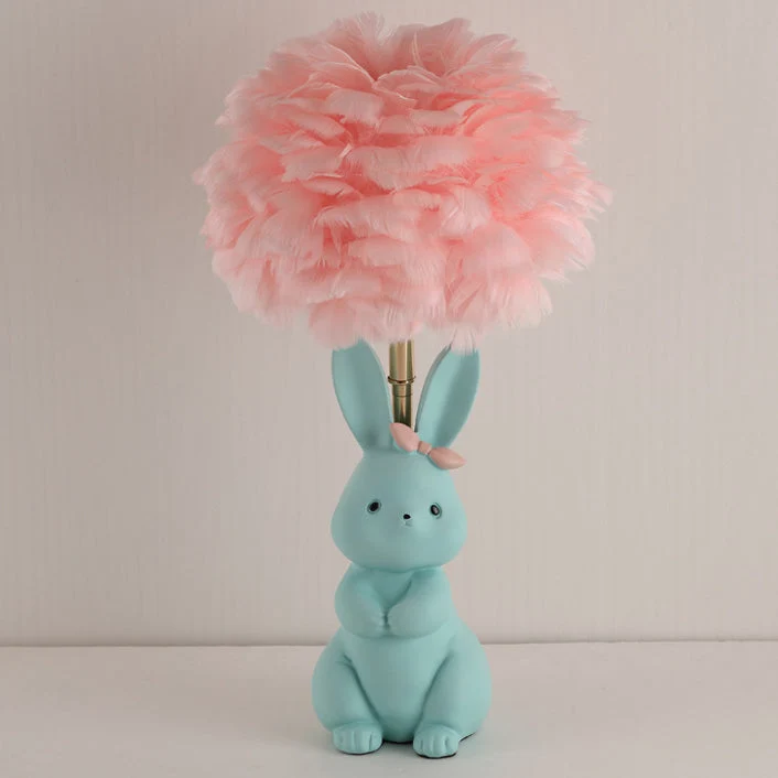 Modern Art Deco Rabbit Feather Orb Metal Goose Feather Glass 1-Light Table Lamp For Bedroom